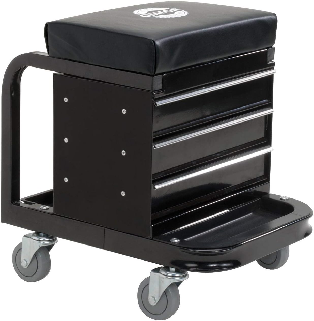 Omega-Lift Rolling Mechanic Stool with Tool Box, Padded Seat, 450 LBS
