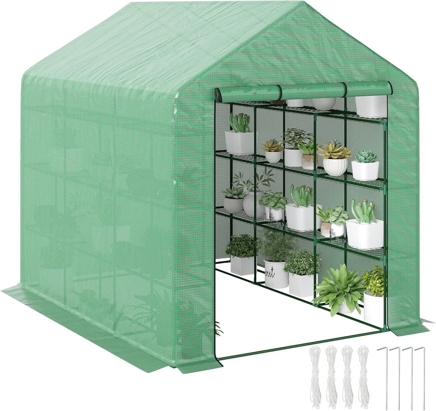 Outsunny 8'x6'x7' Walk-in Greenhouse: Durable PE Cover, Steel Frame, 4