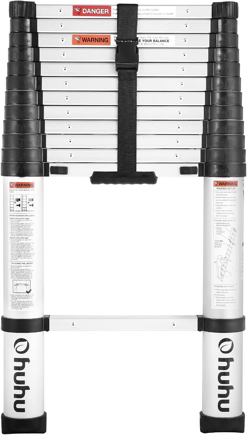Ohuhu Upgraded 12.5 FT Aluminum Telescoping Extension Ladder, ANSI Cer