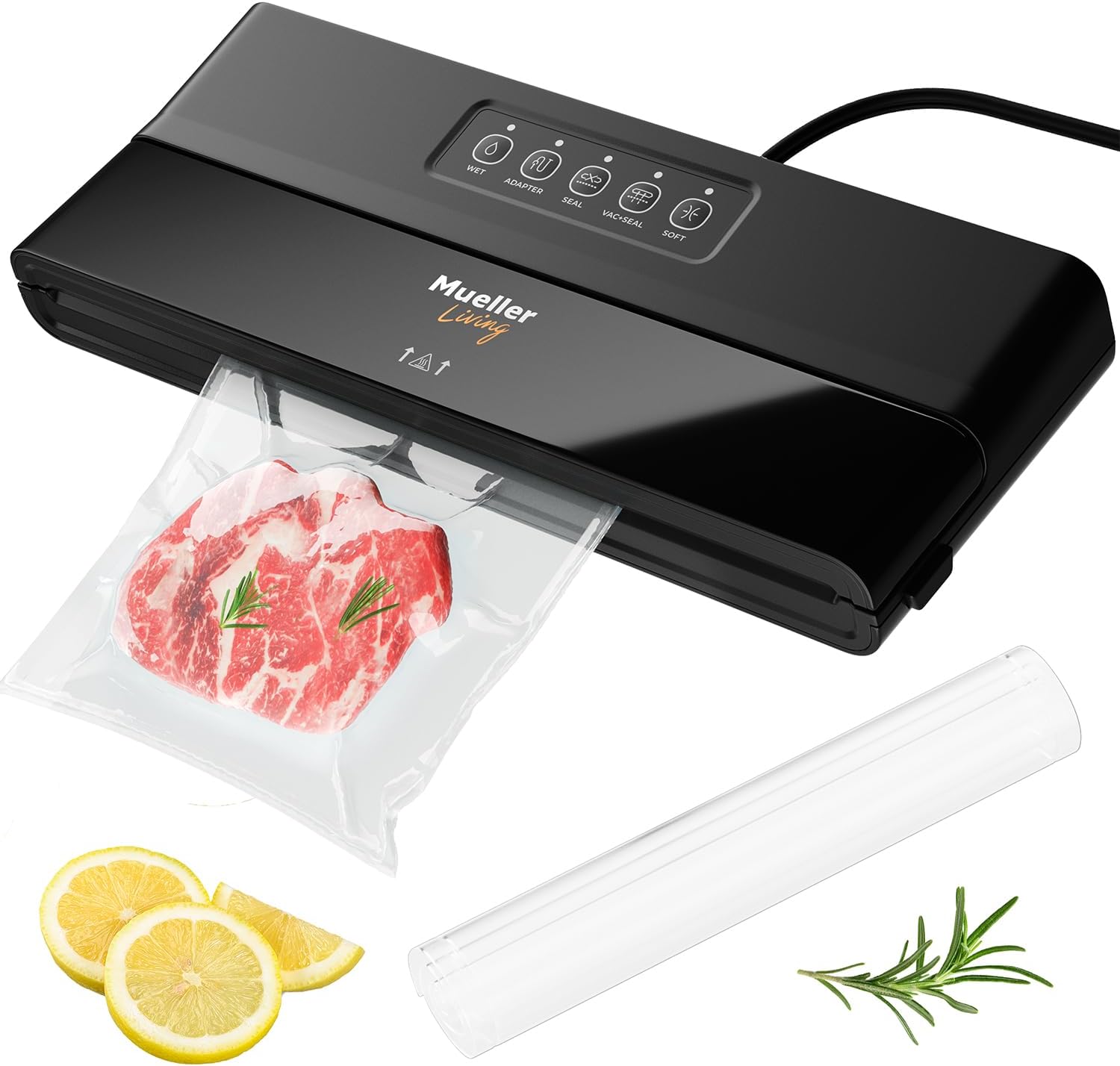 MuellerLiving Compact Vacuum Sealer Machine Kit with Bags/Roll, LED In