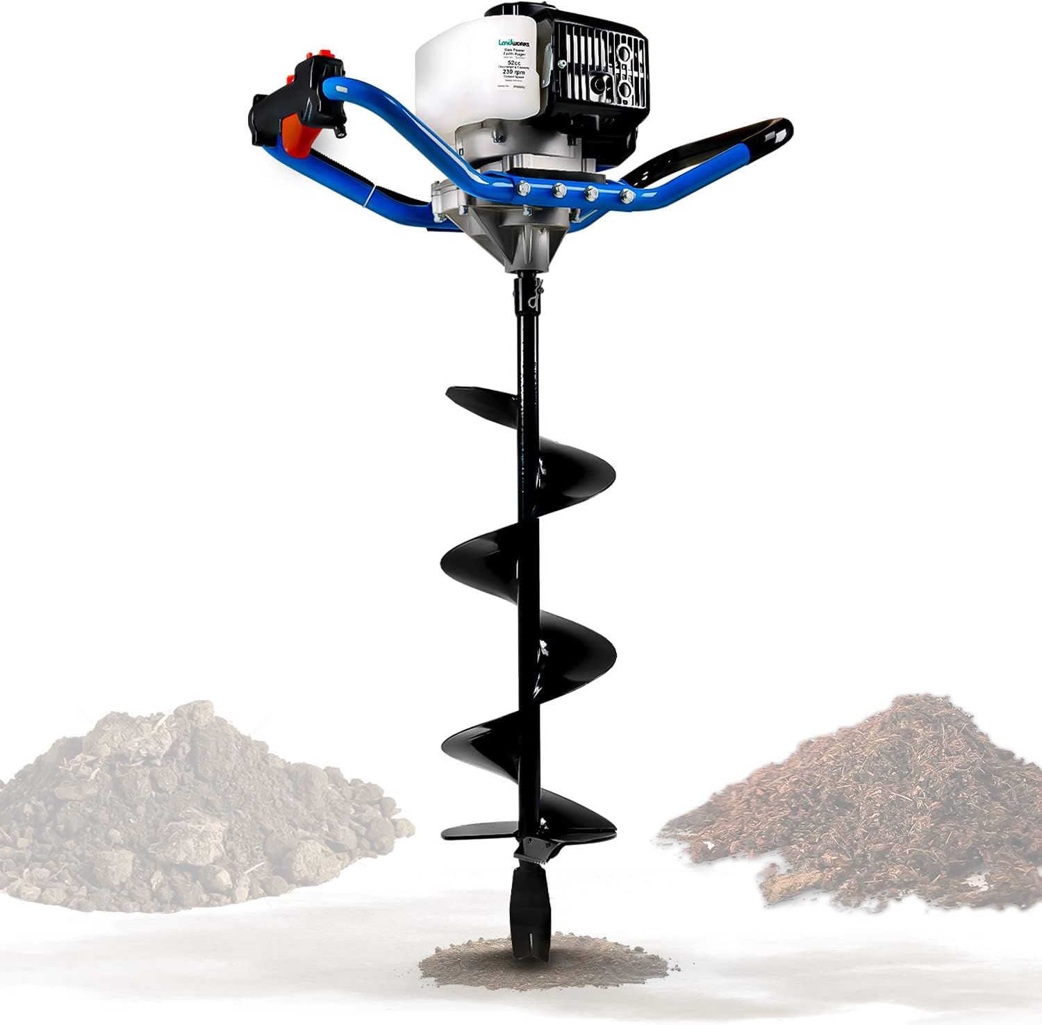 Landworks Heavy Duty 52cc Gas One-Man Post Hole Digger Earth Auger wit