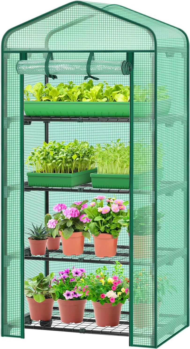 Ohuhu Portable Mini Greenhouse: 4-Tier Rack Stand with Durable PE Cove