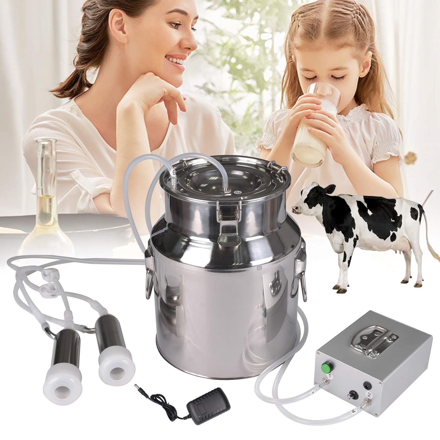 14L Cow Milker Pump: Auto-Stop, Food-Grade Stainless Steel Bucket for