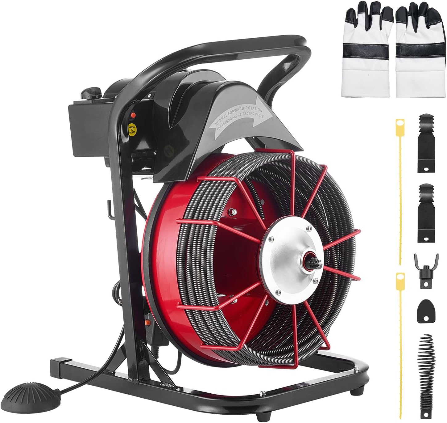 VEVOR Electric Drain Cleaner Machine, 50ft 1/2in Sewer Snake Auger, Ma