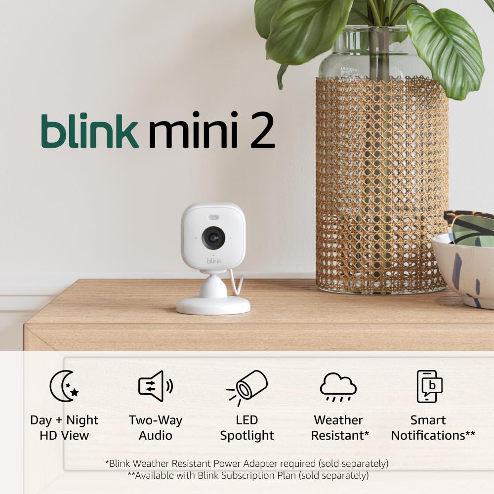 Blink Mini 2 Home Security Camera with HD Video, Color Night View, Two
