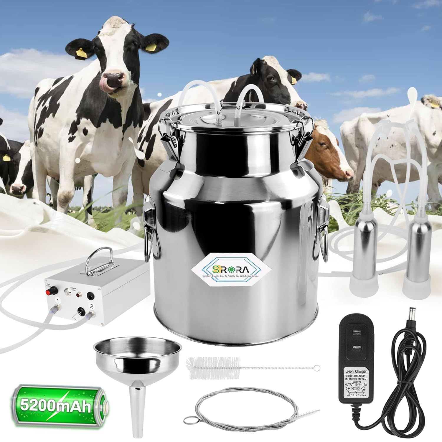 14L Portable Electric Cow Milking Machine with Rechargeable Battery, A