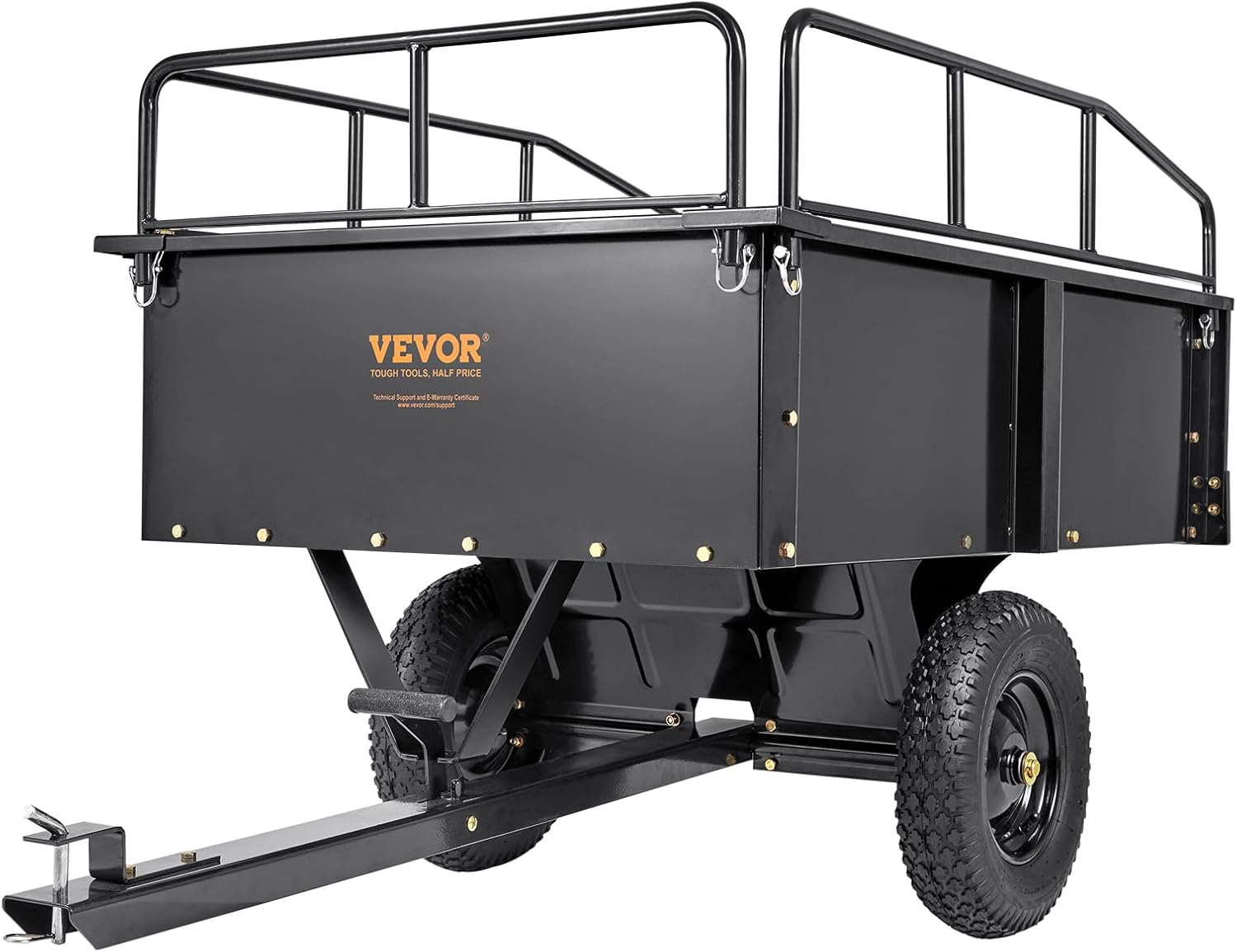 VEVOR Heavy-Duty 750 lb Steel Dump Cart ATV Trailer with Removable Sid