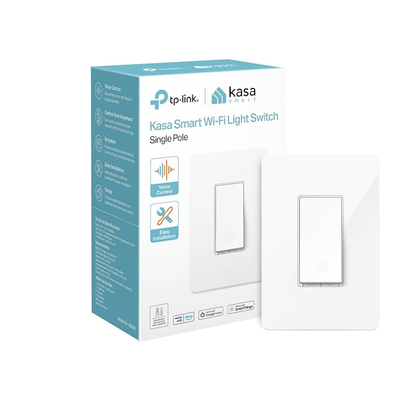Kasa HS200 Smart Wi-Fi Light Switch, Single Pole, Google Home, No Hub,