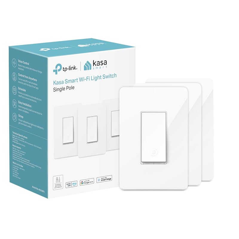 Kasa HS200P3 Smart Wi-Fi Light Switch, Single Pole, Alexa & Google Hom