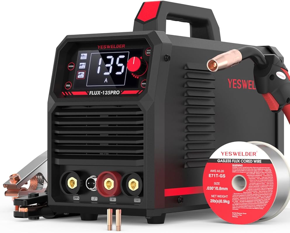 YESWELDER FLUX-135PRO 135Amp 3-in-1 Flux Core MIG Welder, TIG/Stick, 1