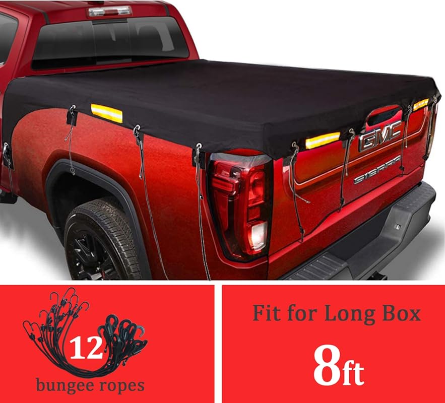 Upgraded 600D Oxford Waterproof Truck Bed Tarp Cover for 8' Long Beds,