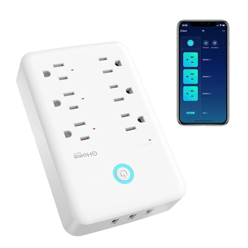 GHome Smart Surge Protector, 3 Smart Outlets & 3 USB Ports, Works with