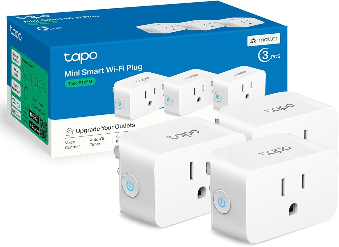 TP-Link Tapo P125M Matter Smart Plug Mini, 15A, Apple Home, Alexa Comp