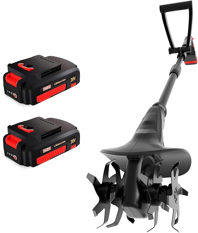 MZK 20V Cordless Electric Tiller Cultivator TC08D01, 8-inch Wide, 360R