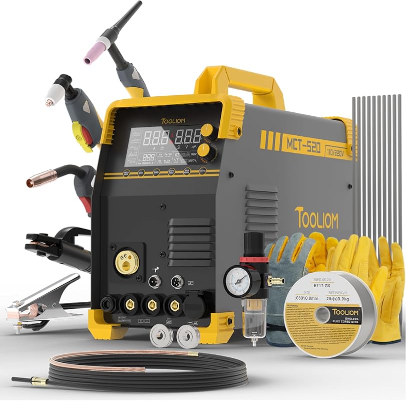 TOOLIOM 5-in-1 Multiprocess Welder, MIG/TIG/CUT/Stick, Dual Voltage 110/220V, Spool Gun Compatible