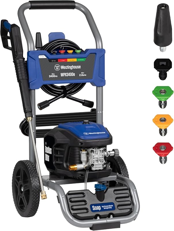 Westinghouse WPX3400e Electric Pressure Washer, 3400 PSI, 2.0 GPM, Bru
