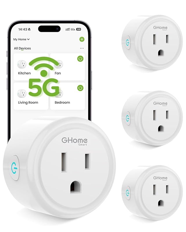 GHome Smart 4-Pack 15A Smart Plugs, Dual-Band WiFi Outlet Timer for Al