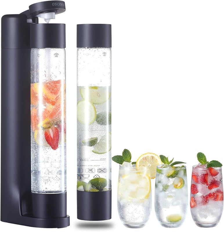 Black Sparkling Water Machine Soda Maker with 2 BPA-Free 1L Bottles fo