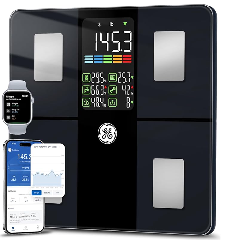 GE Smart Bathroom Scale: Accurate for Body Weight, Fat, BMI, Muscle Ma