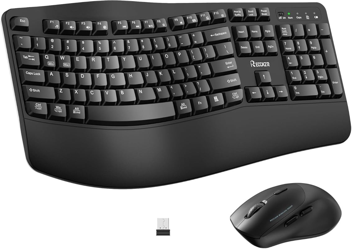 Wireless Keyboard & Mouse Combo: Full Size Wave Keys Ergonomic with Wr