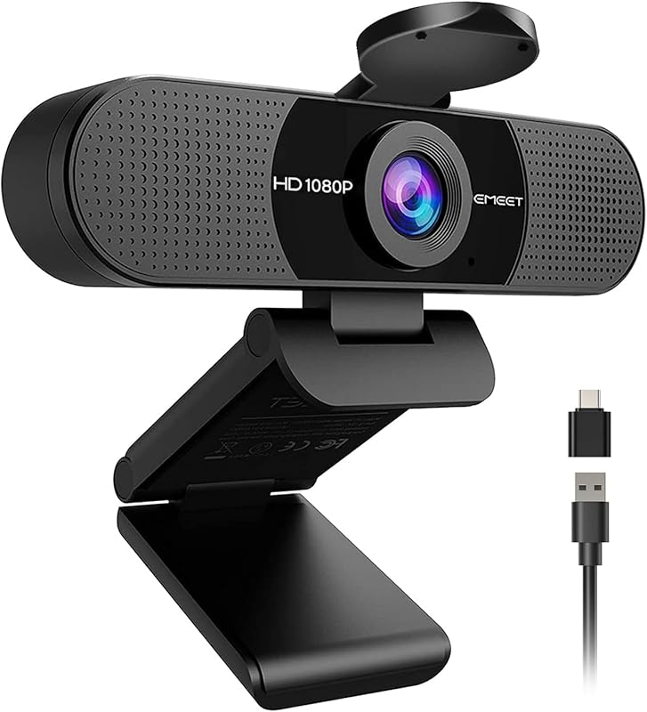 EMEET C960 1080P Webcam with Dual Microphones, 90° FOV, Plug&Play for