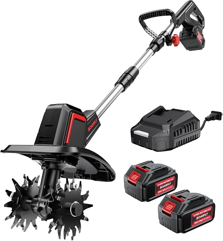 Upgraded Cordless Electric Mini Tiller Cultivator, 8.0Ah Battery, 9-in
