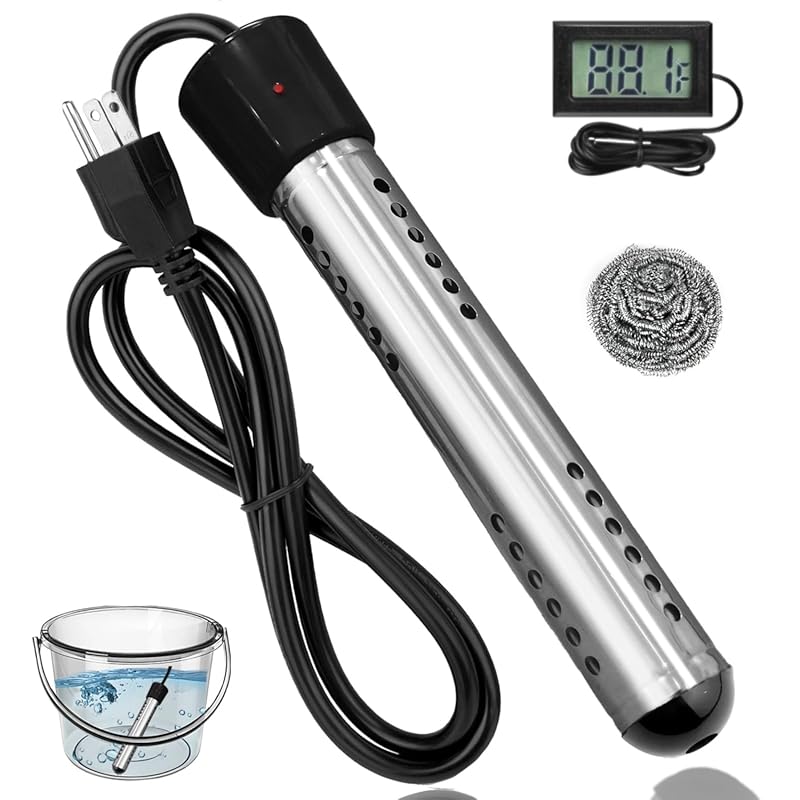 Portable Electric Immersion Water Heater 2000W, 304 SS Guard & LCD The