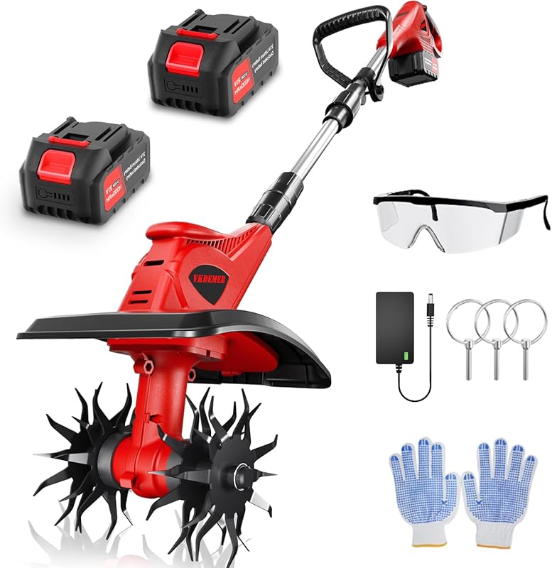 Portable Cordless Electric Tiller Cultivator, 360RPM, 9-inch Wide, 800