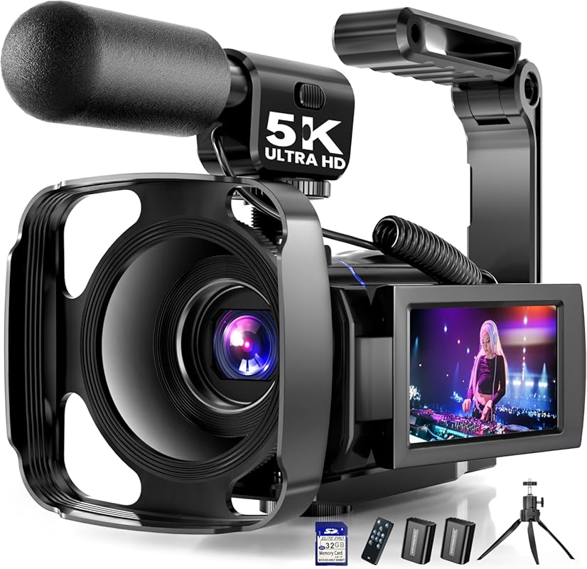 5K 64MP Vlogging Camcorder with Rotatable Touch Screen, IR Night Visio