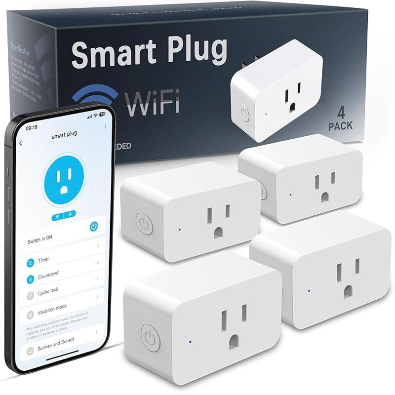 4-Pack Smart Plugs, 15A WiFi Outlets, Remote Control Timer, Works with