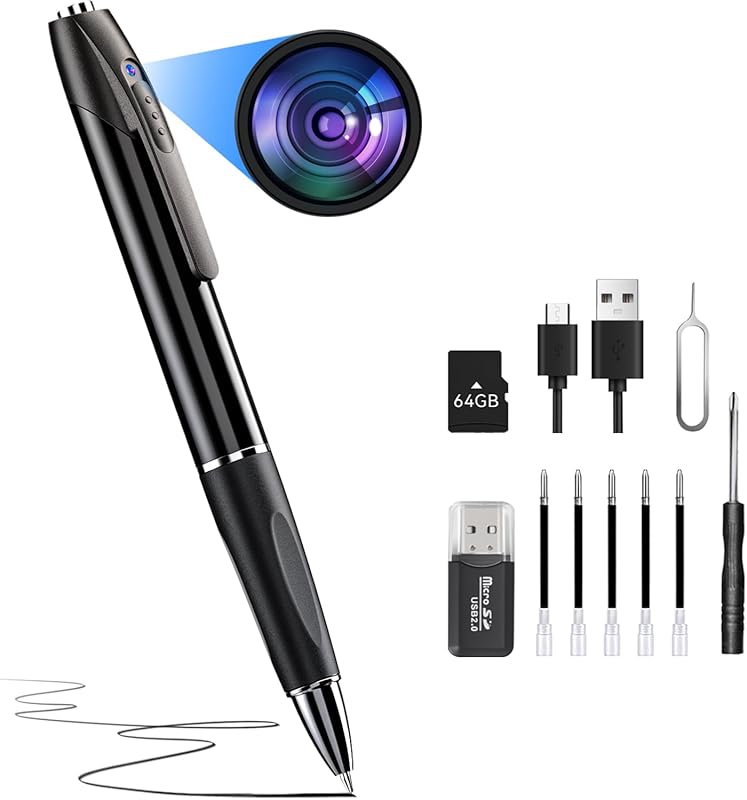 64GB 1080P HD Portable Pen Body Camera with Loop Recording and Long Ba