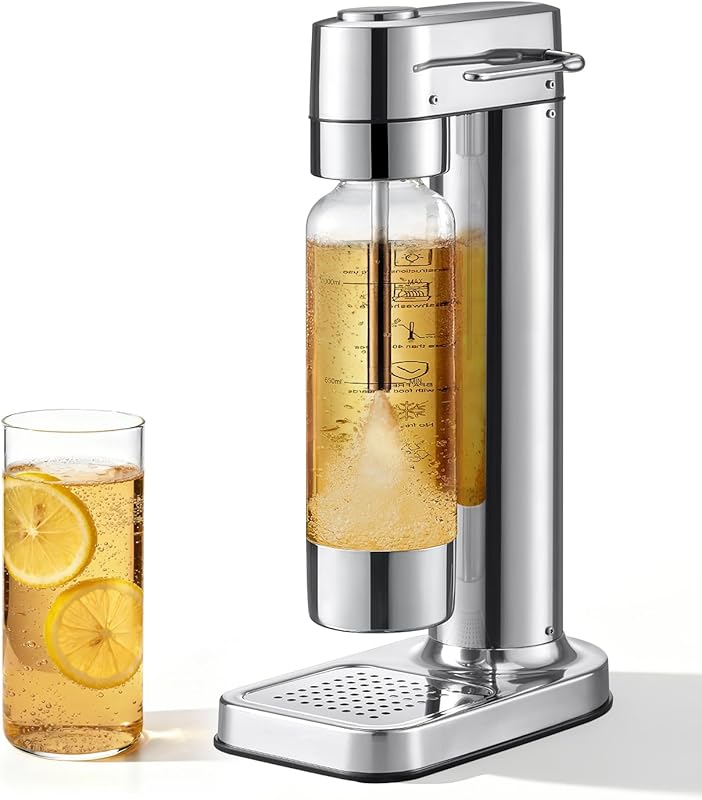 MOKKOM Stainless Steel Sparkling Water Maker Soda Machine with 1L PET