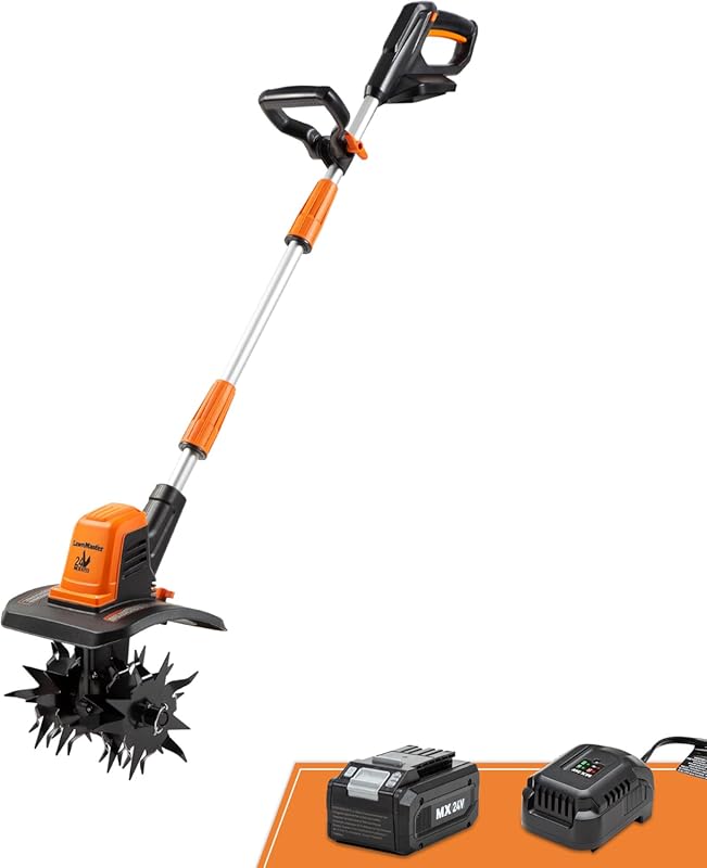 LawnMaster 24V MAX Cordless Electric Tiller Cultivator, Lightweight, 9