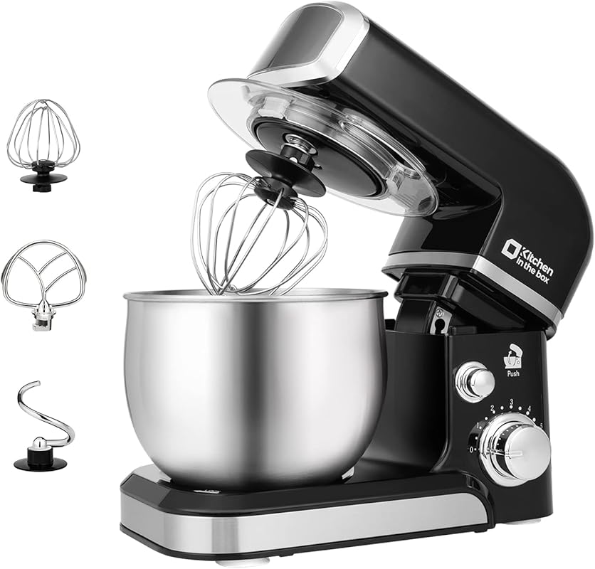 Kitchen in the box Black 3.2QT Small Portable Electric Stand Mixer, 6 