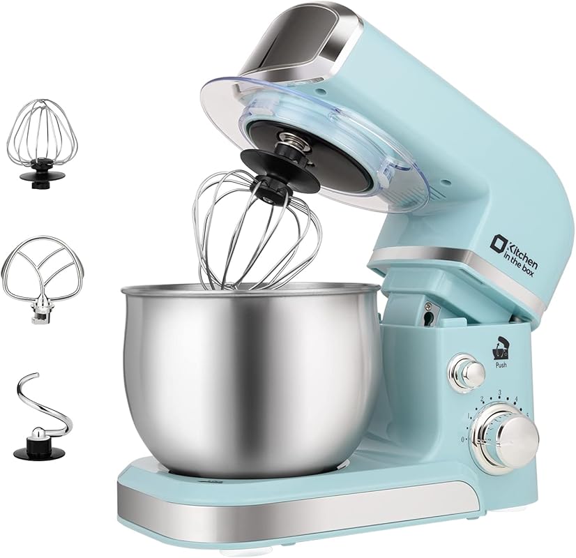 Kitchen in the box Blue 3.2QT Small Portable Electric Stand Mixer, 6 S