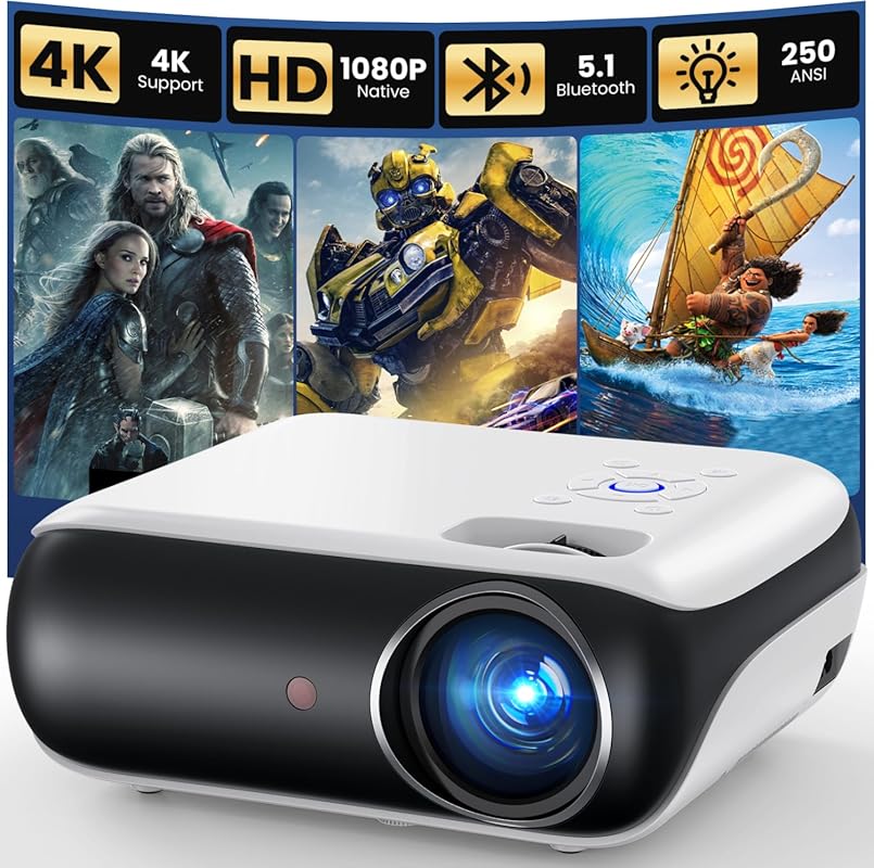 HAPPRUN Native 1080P Bluetooth Mini Projector: Portable, Outdoor Full 