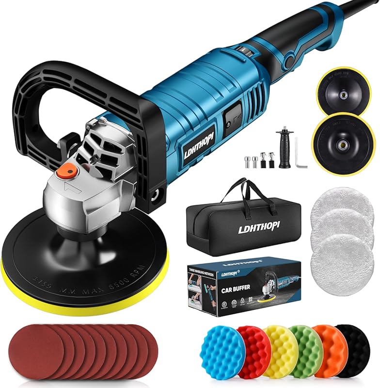 LDHTHOPI 1600W 7-Inch Rotary Buffer Polisher Waxer, 7 Variable Speed f