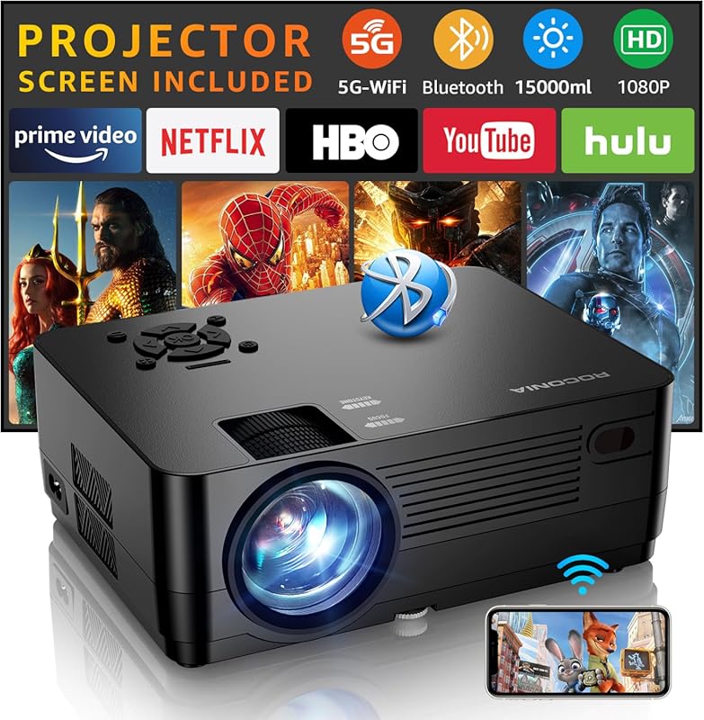 Native 1080P Projector with 5G WiFi, Bluetooth, 18000LM, 100