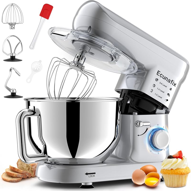 6.5QT 660W Tilt-Head Electric Kitchen Stand Mixer with 6+P Speeds, Dou