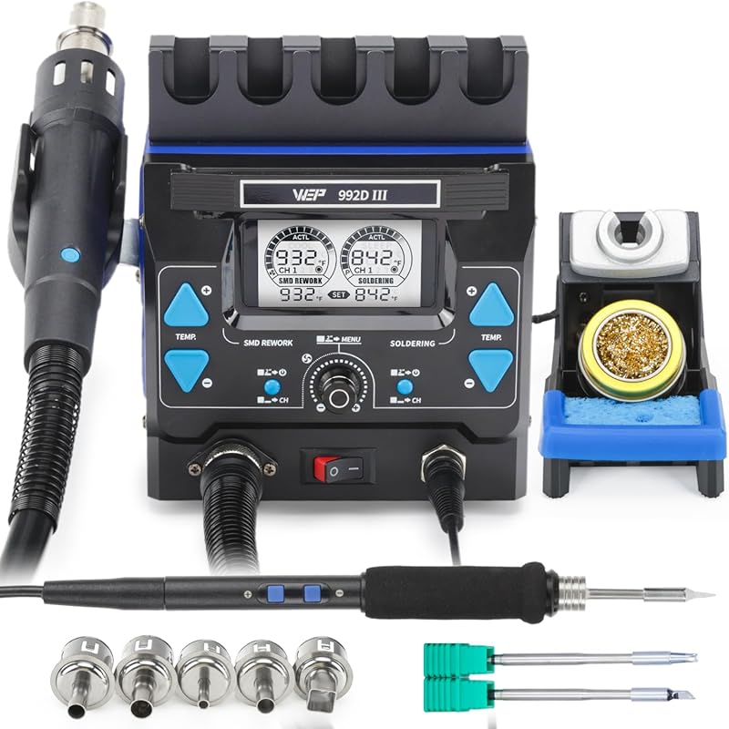 WEP 992D-III 2-in-1 Soldering Station & 1000W Hot Air Rework for SMD/I