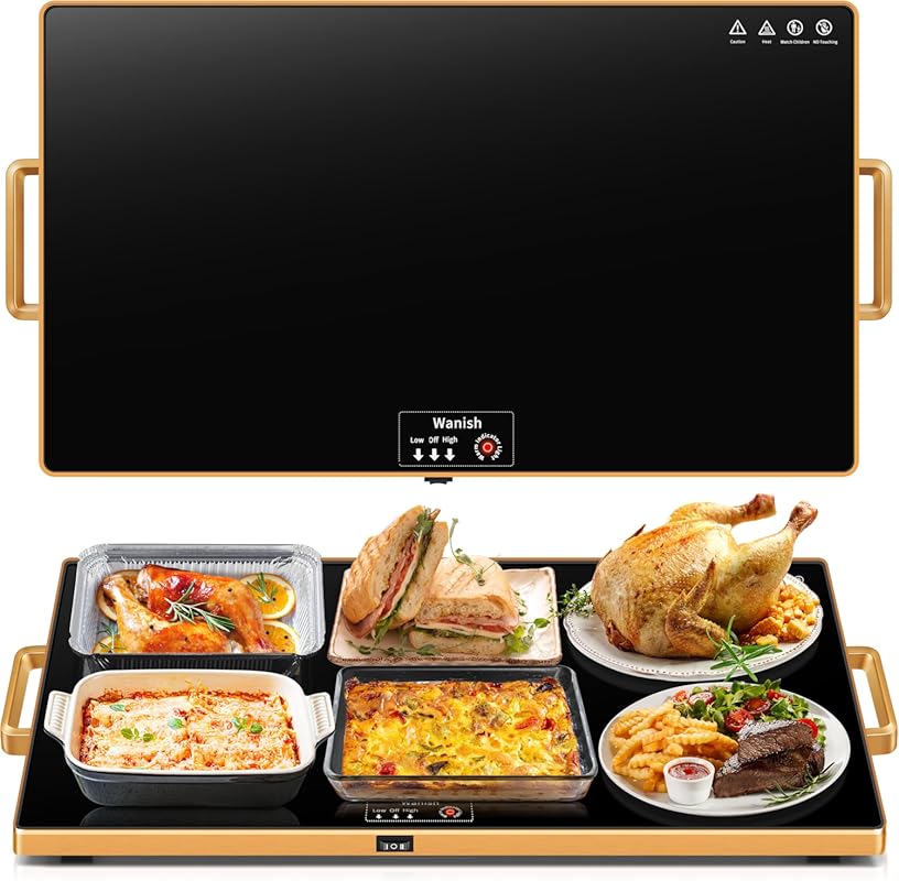 XXL 32x18” Electric Warming Tray with Thermostat & Full Surface Heatin