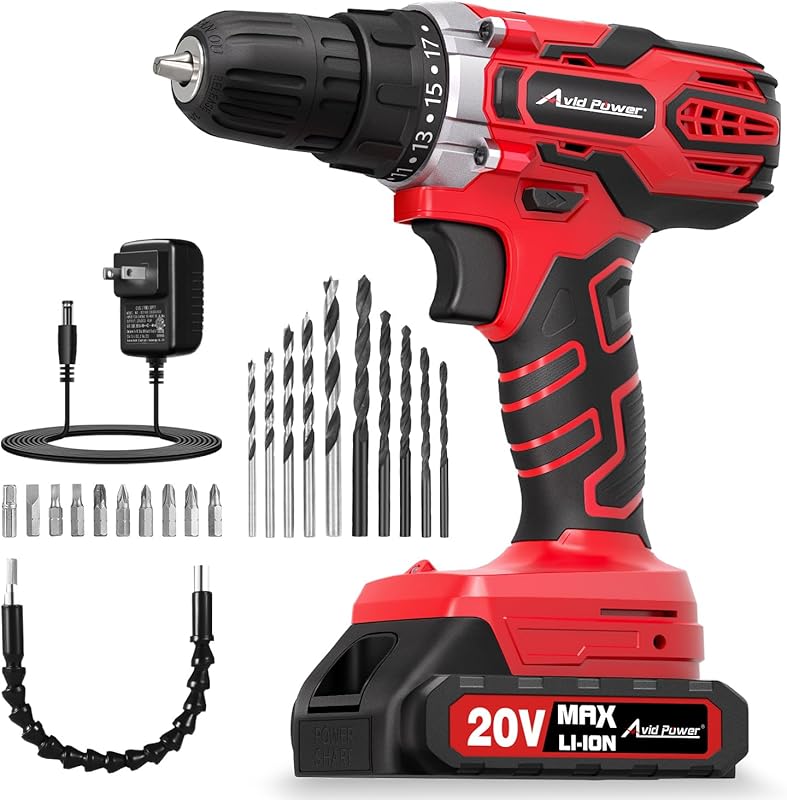 AVID POWER 20V MAX Cordless Power Drill Kit: Battery, Charger, 2 Speed