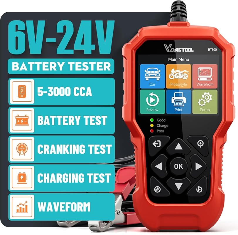 VDIAGTOOL BT500 6V/12V/24V Car Battery Load Tester & Cranking System A