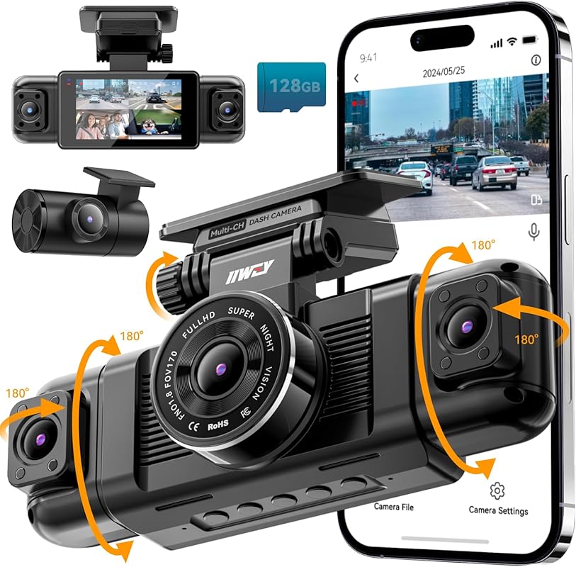 IIWEY N5 4 Channel 360° Dash Cam, 1080P Front/Rear/Inside, Night Visio