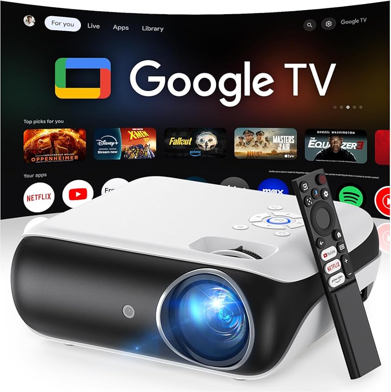 HAPPRUN 4K UHD Google TV Smart Projector with Dolby Sound, Wi-Fi & Bui