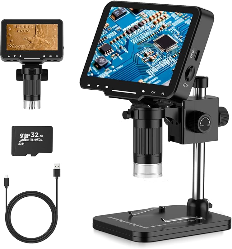 4.3-Inch 10MP 1080P LCD Digital Microscope, 1-1000X Wireless USB Stere