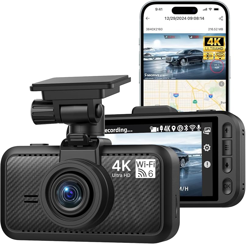 Miofive S1 E Front Dash Cam, Built-in WiFi, GPS, 4K UHD, WDR Night Vis
