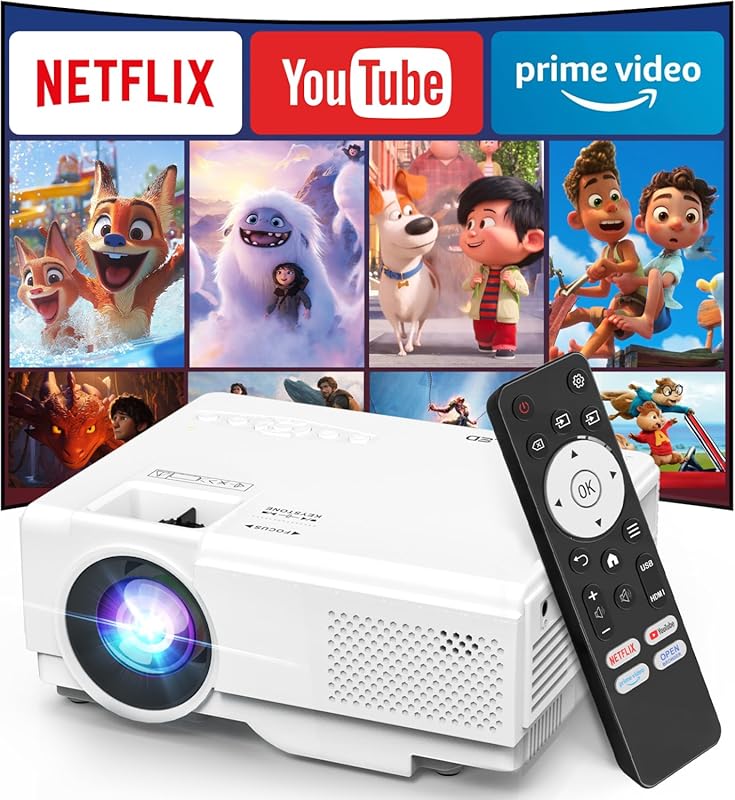 NISOO Smart Projector with Official Netflix, Built-in Apps, WiFi, Blue