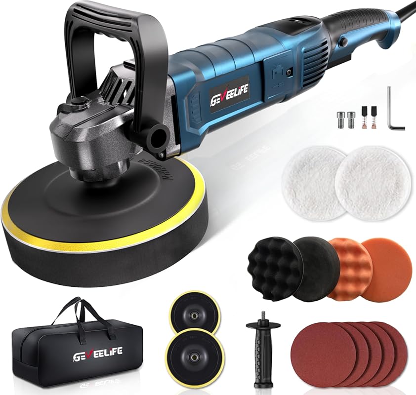 GEVEELIFE 1600W Rotary Car Buffer Polisher Waxer with 7 Variable Speed