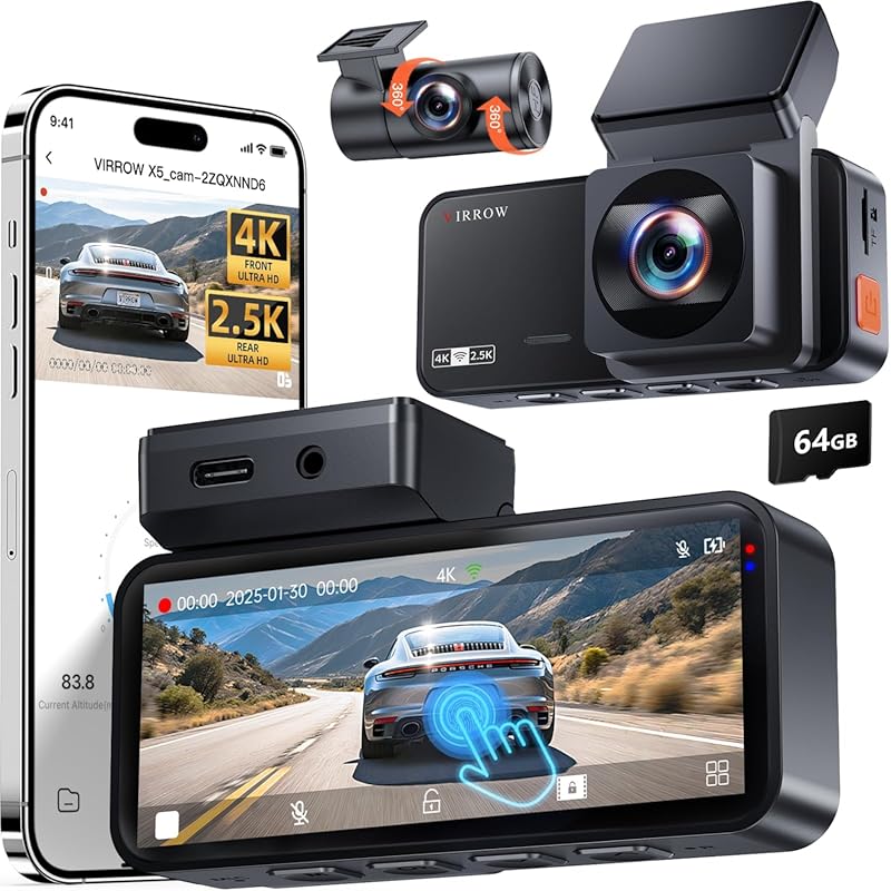 X5 Dual 4K+2.5K Dash Cam, 3.39